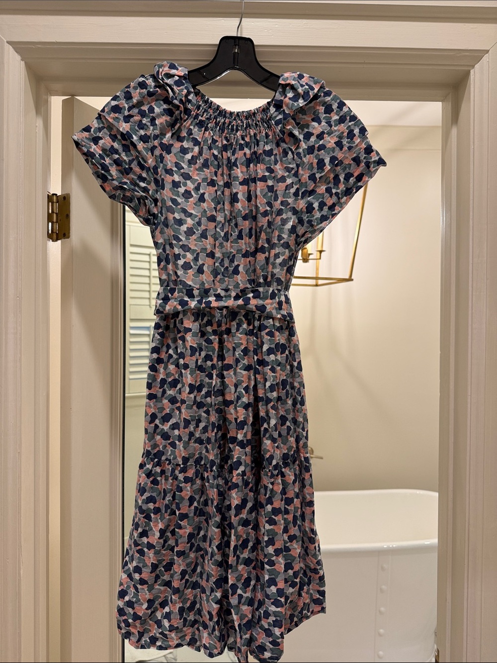 Mirth Smocked Neck Navy and Pink Floral Mini Dress